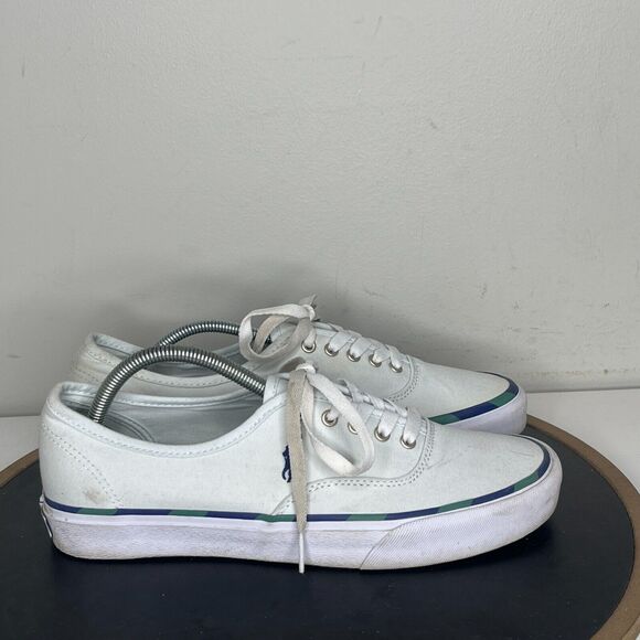 Polo Ralph‎ Lauren Men's Keaton Leather-Trim Canvas Sneaker Light Blue 9 - Picture 1 of 13